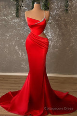 Copy of Black And Red Mermaid Straps Long Evening Dress, Long Prom Dress With Leg Slit