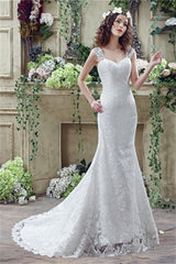 Mermaid Lace Sleeveless V-Neck Chapel Train Wedding Gowns