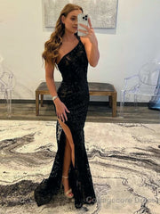 Mermaid One Shoulder Lace Prom Dress with Silt