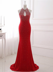 Mermaid Red Long Prom Dress Sparky White Beading Sexy Party Gown