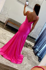 Mermaid Scoop Neck Satin Prom Dress with Slit