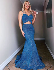 Mermaid Spaghetti Straps Sequins Prom Dress