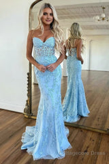 Mermaid Strapless Lace Prom Dress With Appliques