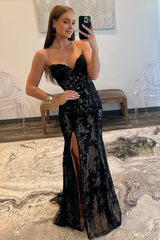 Mermaid Strapless Lace Prom Dress with Slit