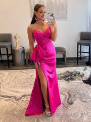 Mermaid Strapless Long Satin Prom Dress with bow tie