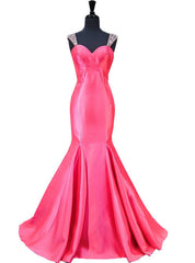 Mermaid Sweetheart Beaded Crystals Backless Hot Pink Prom Dress