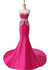 Mermaid Sweetheart Beaded Floor Length Hot Pink Prom Dress