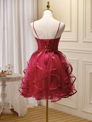 Mini/Short Burgundy Prom Dress,  Puffy Cute Burgundy Homecoming Dress