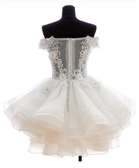 Mini Tulle Lace Short Prom Dress, Lace Cute Homecoming Dress