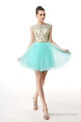 Mint Green Beaded Short Homecoming Dresses