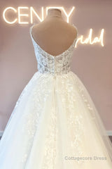 Modern Spaghetti-Straps Sleeveless Long Lace Wedding Dresses Online