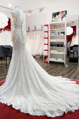 Modest Long Mermaid Sweetheart Tulle Lace Wedding Dress with Sleeves