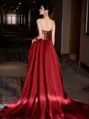 Modest Mermaid Sweetheart Burgundy Floor Length Evening Dress Sequin Prom Dresses