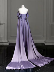 Modest Purple Satin Long Prom Dress,Purple Evening Dress