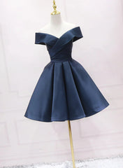 Navy Blue Satin Homecoming Dress Party Dress Sweetheart Prom Dress prom dresses shops