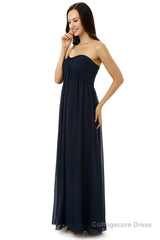 Navy Blue Sweetheart Chiffon With Pleats Bridesmaid Dresses