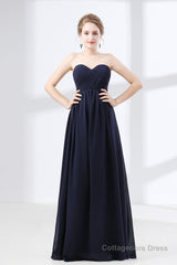 Navy Blue Sweetheart High Waist Chiffon Pleats Bridesmaid Dresses