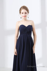 Navy Blue Sweetheart High Waist Chiffon Pleats Bridesmaid Dresses