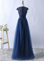 Navy Blue Tulle Long Bridesmaid Dresses, Navy Blue Bridesmaid Dresses