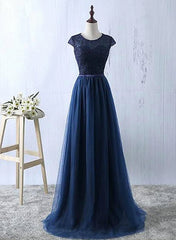 Navy Blue Tulle Long Bridesmaid Dresses, Navy Blue Bridesmaid Dresses