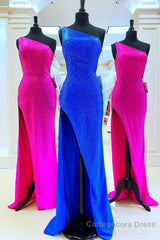 One Shoulder Mermaid Royal Blue Long Formal Dress