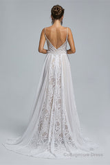 Spaghetti Straps Beach Wedding Dresses With Adjustable Drawstring