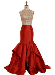 New Style Red Satin Backless Evening Dress Formal Gowns