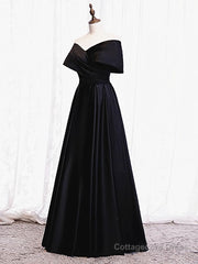 Off the Shoulder Black Long Prom Dresses with Corset Back, Black Off the Shoulder Formal Evening Dresses