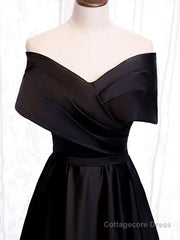 Off the Shoulder Black Long Prom Dresses with Corset Back, Black Off the Shoulder Formal Evening Dresses