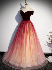 Off the Shoulder Burgundy Ombre Long Prom Dresses, Wine Red Ombre Long Formal Evening Dresses