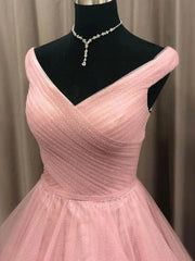 Off the Shoulder Light Pink Prom Dresses, Off Shoulder Light Pink Formal Evening Dresses