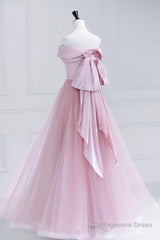 Off the Shoulder Pink Prom Dresses, Pink Tulle Formal Evening Dresses