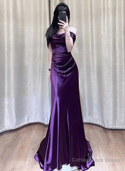 Off The Shoulder Purple A Line Long Prom Dresses