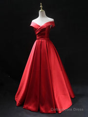 Off the Shoulder Red Long Prom Dresses, Red Off Shoulder Long Formal Evening Dresses