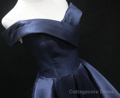 Off the Shoulder Short Navy Blue Prom Dresses, Short Navy Blue Formal Homecoming Graduation Dresses