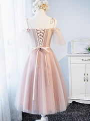 Off the Shoulder Short Pink Prom Dress with Corset Back, Short Pink Formal Graduation Bridesmaid Dresses