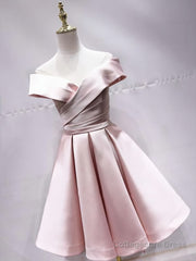 Off the Shoulder Short Pink Prom Dresses, Short Pink Formal Evening Graduation Dresses