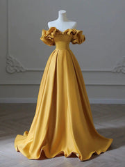 Off the Shoulder Yellow Long Prom Dresses, Yellow Off Shoulder Long Formal Evening Dresses