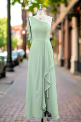 One Shoulder Chiffon Bridesmaid Dress With Slit