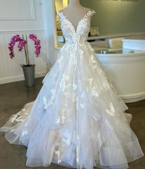 Open Back Tulle/Lace Wedding Dress with Ruffle Skirt