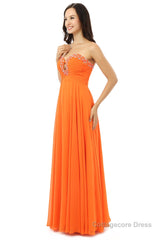 Orange Chiffon Cut Out Sweetheart With Pleats Bridesmaid Dresses