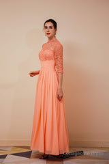 Lace Chiffon Long Zipper Back Mother of the Bride Dresses With Sleeves