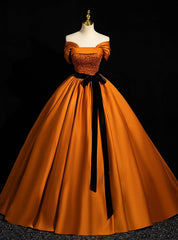 Orange Satin off the Shoulder Sequins Quinceanera Dress