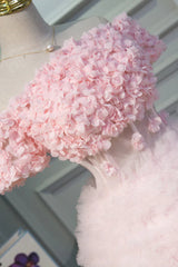 Pink A Line Tulle Homecoming Dresses With Flower Appliques