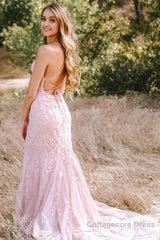 Pink Mermaid Long Prom Dress with Appliques