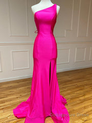 Pink Mermaid One Shoulder Long Prom Dress