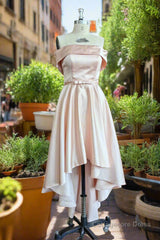 Pink Short Homecoming Dress Off The Shoulder Satin High Low Prom Dress