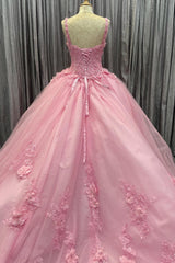 Pink Tulle Floral Appliques Sweetheart Lace-Up Quinceanera Dress