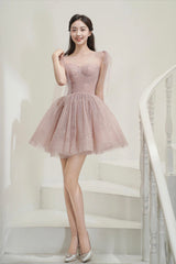 Pink Tulle Knee Length Prom Dress, Cute A-Line Party Dress