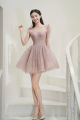 Pink Tulle Knee Length Prom Dress, Cute A-Line Party Dress